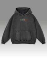 Bluza oversize z kapturem <br>Serca w kolorach Włoch <br>Haft, Efekt sprania